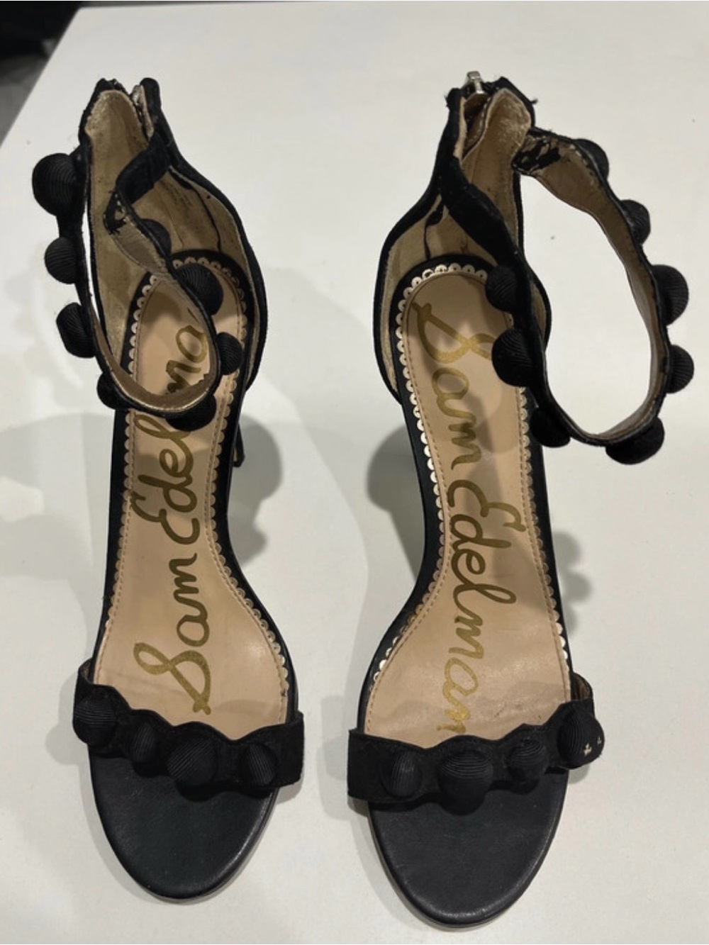 Sam Edelman Black Scalloped Ankle-Strap Open-Toe Heels